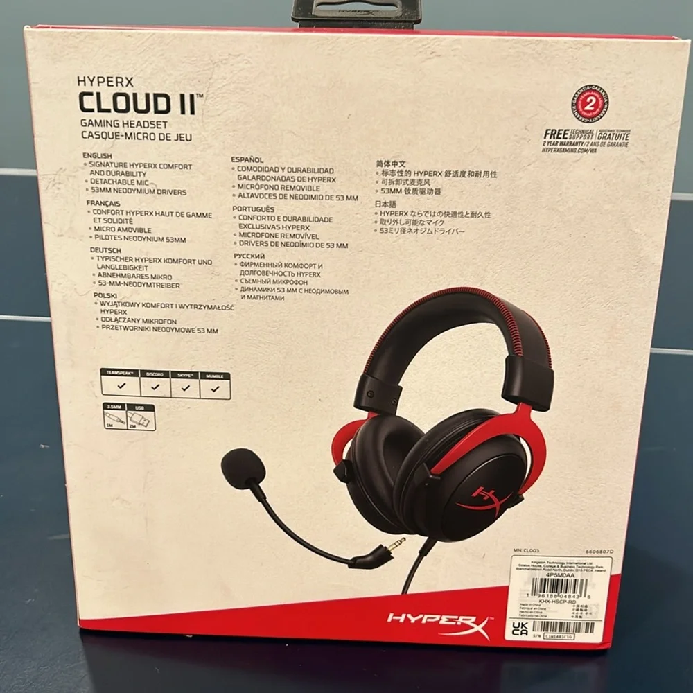 New in Box, HYPERX CLOUD II WIRED GAMING HEADSET, Black/Red